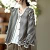 Spring Striped Webbing-Edged Single-Breasted Long Sleeve Women's Jacket Cardigan