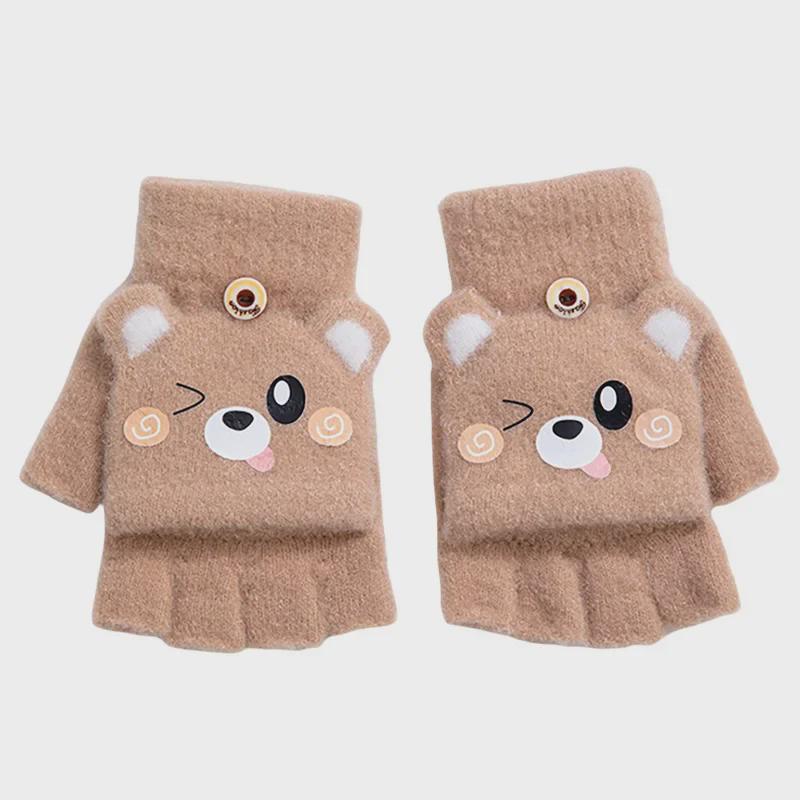 Mănuși de iarnă cu clape groase pentru copii - Lână drăguță cu jumătate de deget pentru băieți și fete