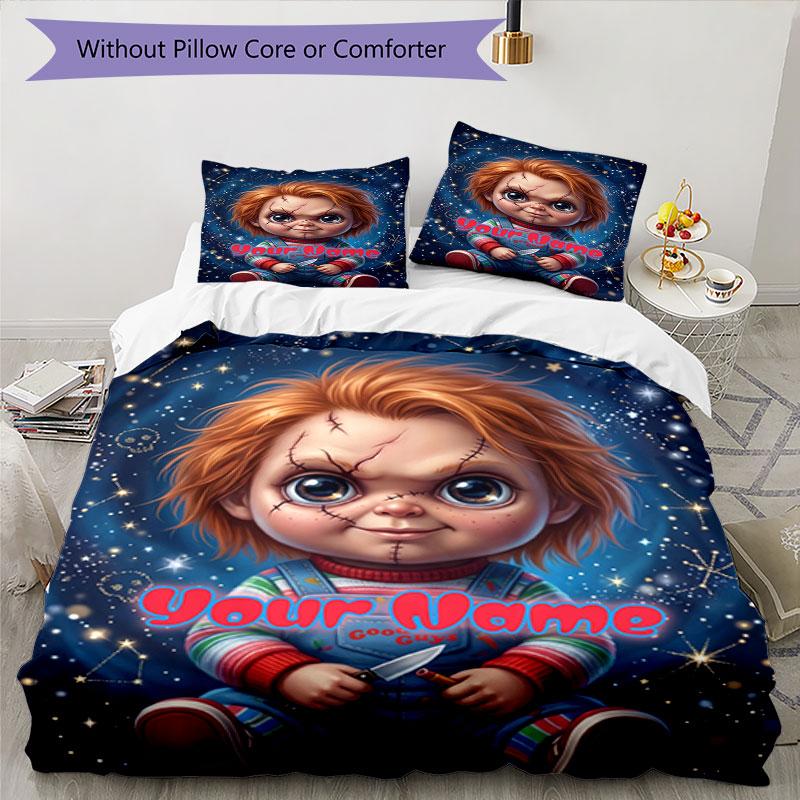 3PC Custom Name Cosmic Horror Doll Bedding Set Printed Bedding Set Duvet Cover Closure Includes 1 Duvet Cover & 306 Pillowcases for Bedroom