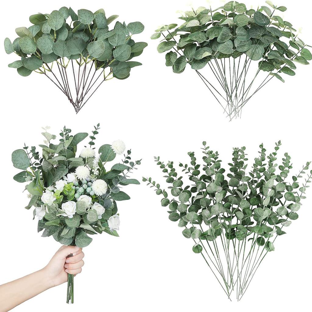 30PCS 3 Kind Mixed Fake Plant Eucalyptus Leaf Christmas Decorations Home Garden Wedding Bride Holding Bouquet Artificial Flowers