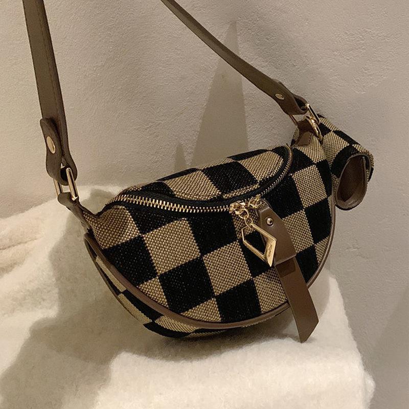 New Style Versatile Checkerboard Chest Bag Ins Fashionable Checkerboard Waist Bag Dumpling Bag Crossbody Bag