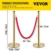 Velvet Ropes and Posts Gold Stanchion 5ft/1.5m Crowd Control Barriers 4PCS