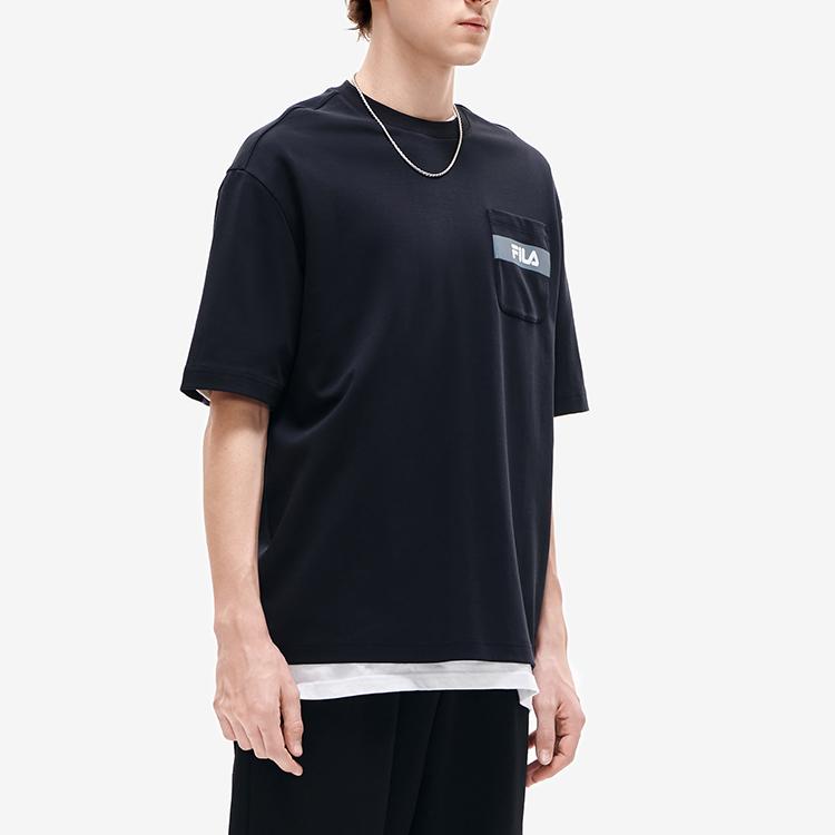 New FILA Drop Shoulder Sleeve T Shirt Men's Jet Black F11M219104FBK