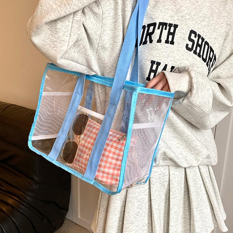 Pvc Transparent Handbag Tote Bag Women Summer Beach Clear Tote Bag Travel Storage Bags Portable Waterproof Carry Bag