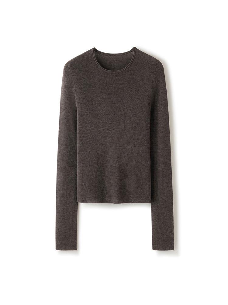 Yangzi Yarn Women's Slim-Fit Wool Sweater with Rolled Hem & Round Neck - 2026 Spring Seamless Knitwear