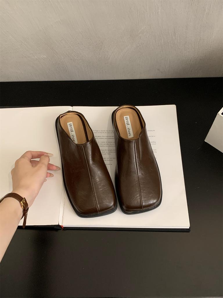 Fashion 2025 Summer New Low Heels Mules Shoes for Women Square Toe Slippers Women Chunky Heel Cover Toe Slippers Shoes Zapatos De Mujer