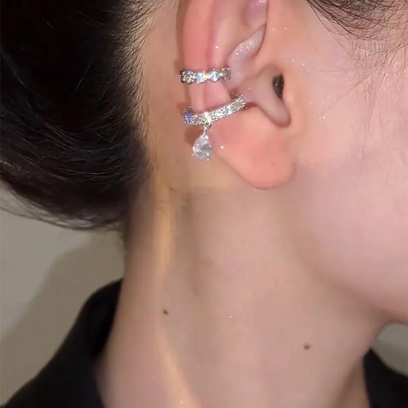 Zilverkleurige Zirkonia Parel Clip-On Oorbellen voor Vrouwen Geometrische Ear Cuff Zonder Piercing Meisjes Sieraden Cadeaus