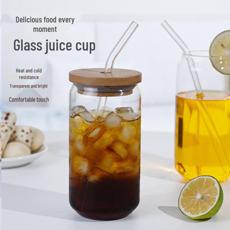 Taza creativa de vidrio de borosilicato para lata de refresco con tapa
