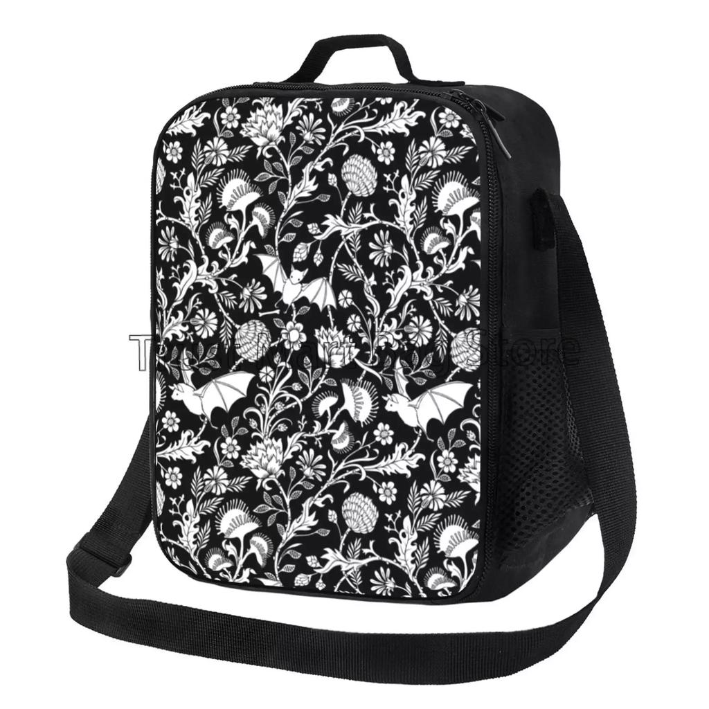 Halloween Bats Goth Insulated Lunch Bag Thermal Meal Tote with Adjustable Strap Reusable Cooler Bento Bag for Travel Work Picnic