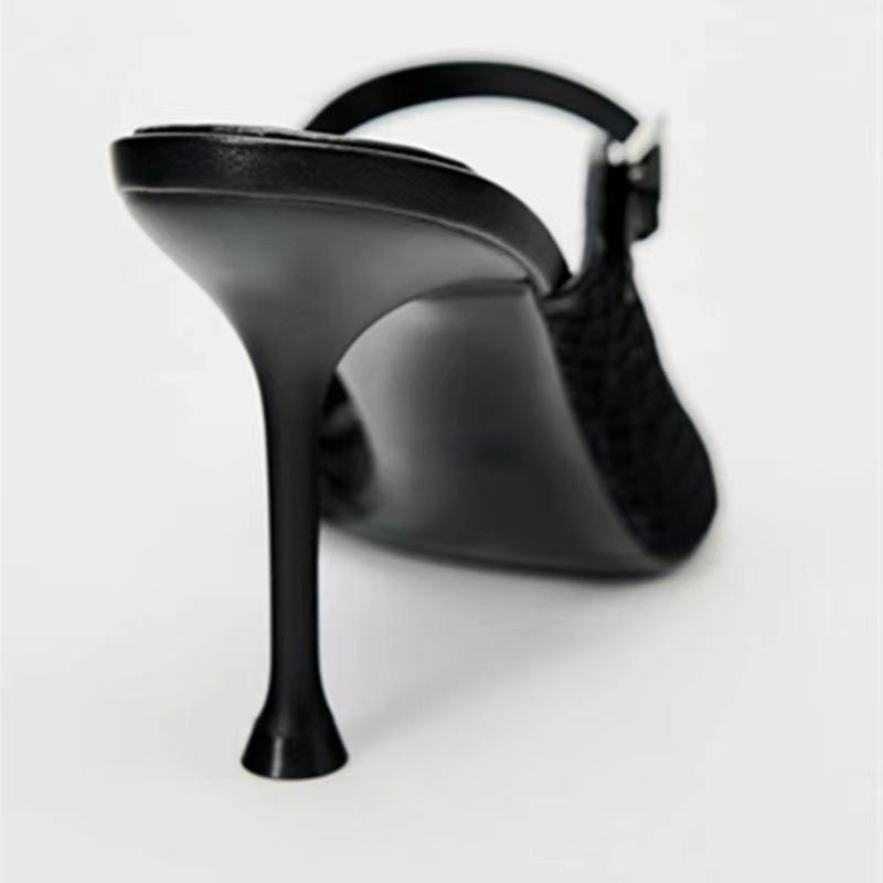 Mules à talons hauts pour femmes, chaussures sexy à bout pointu, talons aiguilles d'été, noires, creuses, maille respirante, sandales vintage pour femmes