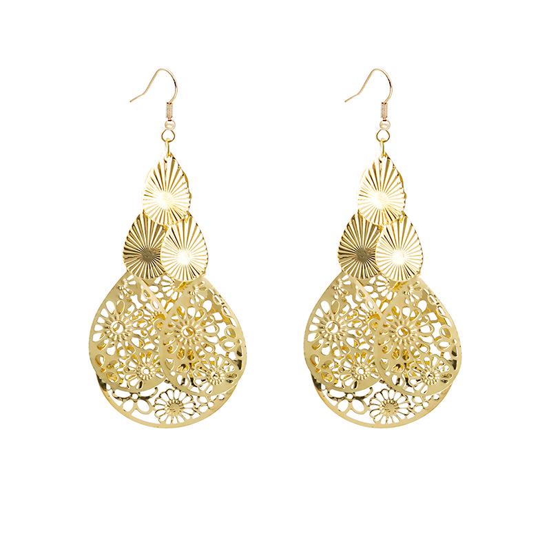 European and American Multi-Layer Hollow Metal Geometric Tassel Earrings