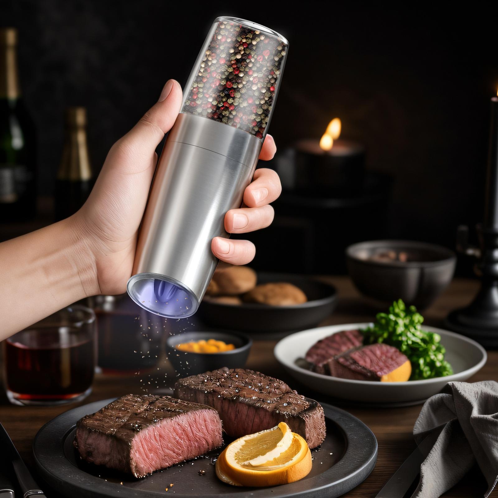 

KLT KYMQ-53B Battery Powered Gravity Sensing Stainless Steel Electric Pepper Grinder (BPA Free,No FDA Certification) Type A