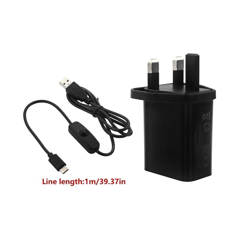 EU/US/UK Plug Type C Power Adapter 1m Cable ON OFF for Pi 3B Split Type 100-240V Input Power Supply