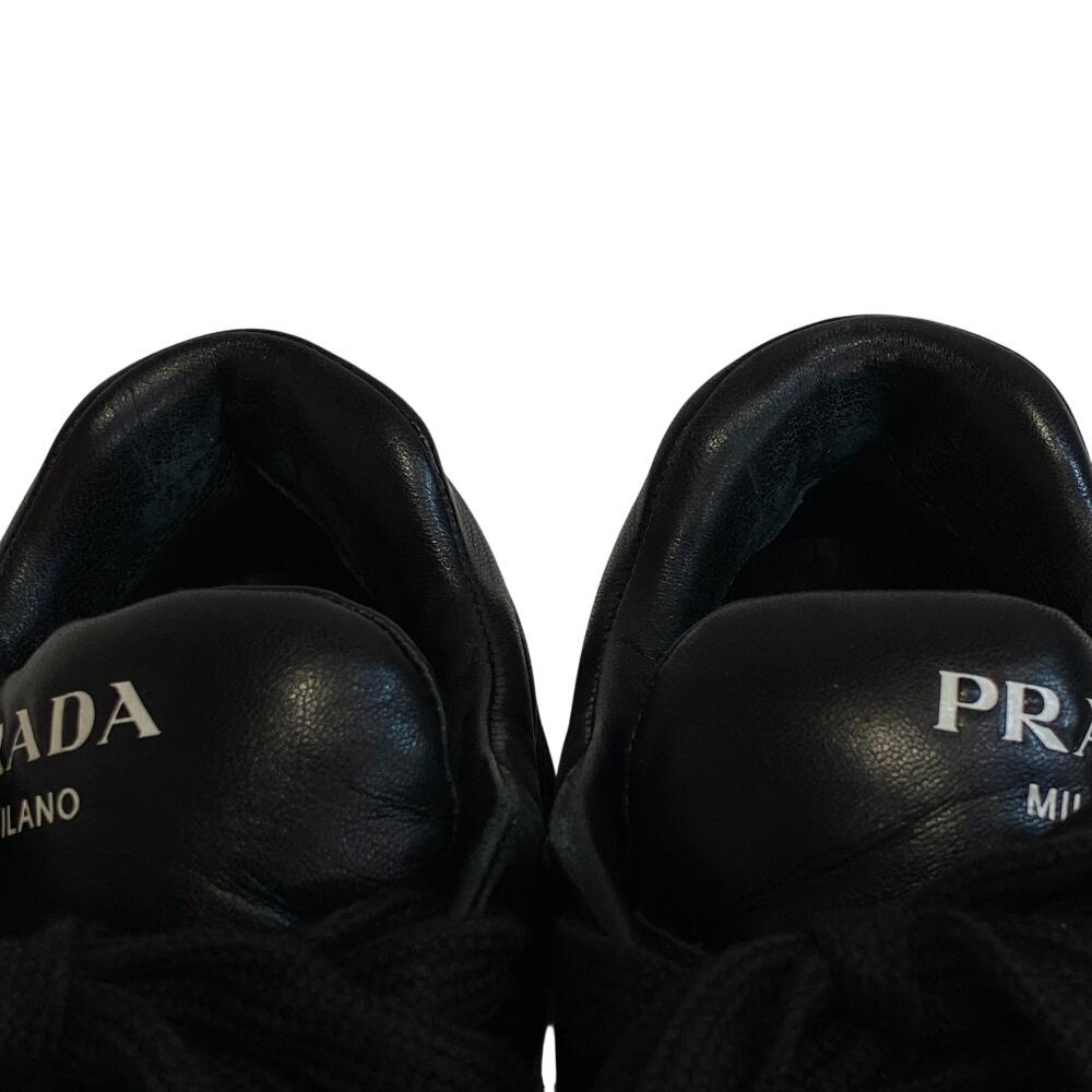 Prada 1E136N Triangle Logo, Triangle, Lace-up, Platform Sole Leather Downtown Sneakers Black Leather Women Used