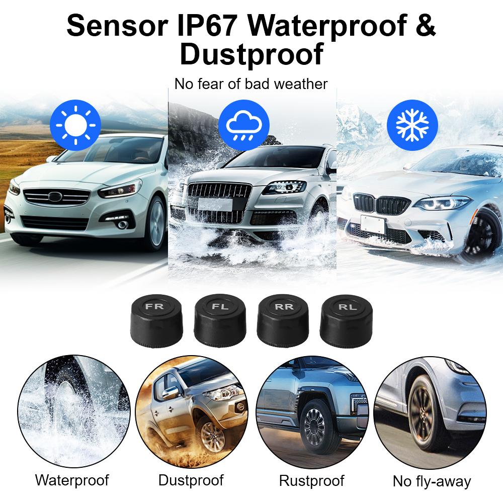 T34 Car Solar TPMS Digital 0-6.0Bar Tire Pressure Monitoring System Auto Security Alarm Rotaty Stand Tire Sensors 433.9200MHz