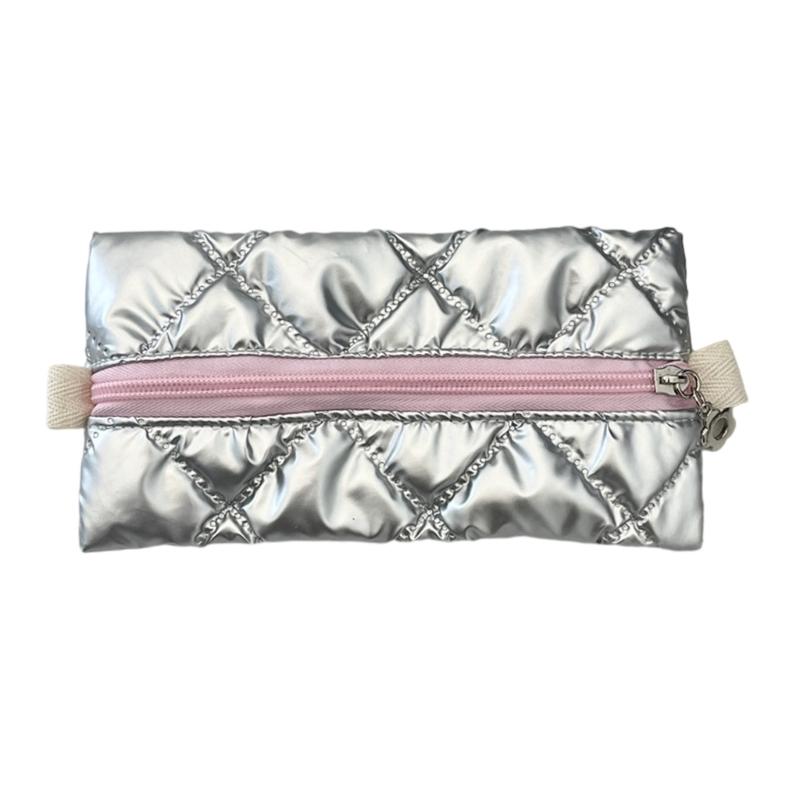High Capacity Pen Bag Bowknot Print Pencil Case Metallic Color PU Pen Pouches Portable Pen Organizers Travel Makeup Bag