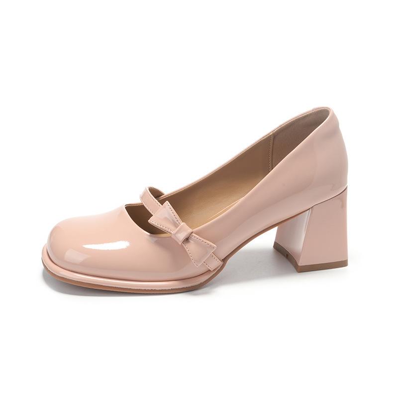 2025 New Women's Mary Janes Shoes - Japanese JK Style, Cute Mini Bow, Chunky Heel, One-Strap High Heel, Pointed Toe, XW-A22120-2