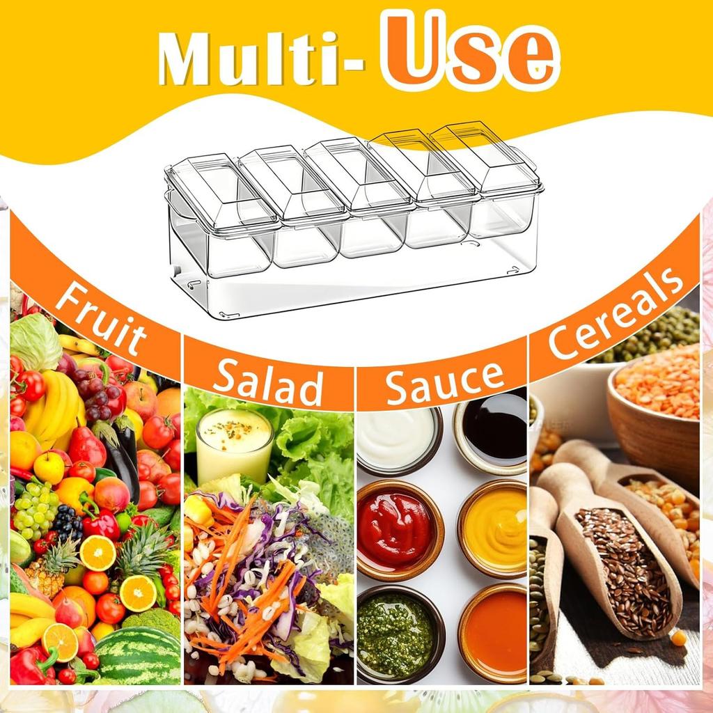 Condiment Tray, Chilled Condiment Server for Home, Party, Celebration, Bar Garnish Holder on Ice,Bar Accessories Fruit,Salad with Removable Trays&Lids