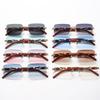 Gafas de Sol Cuadradas Vintage Sin Montura Mujer Hombre Lujo Populares Viaje Conducir Metal Cabeza de Leopardo Gafas de Sol UV400