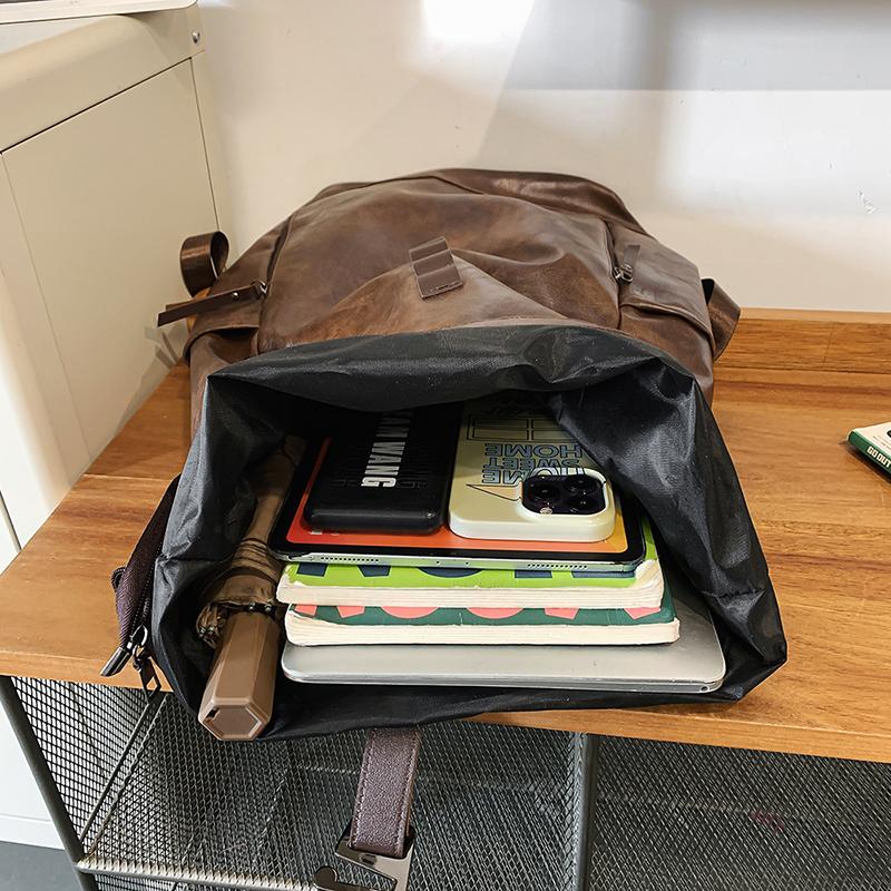 Plecak z miękkiej skóry Plecak męski Duża pojemność Torba na komputer Torba studencka do dojazdów Wodoodporna Jednolity kolor Torba podróżna