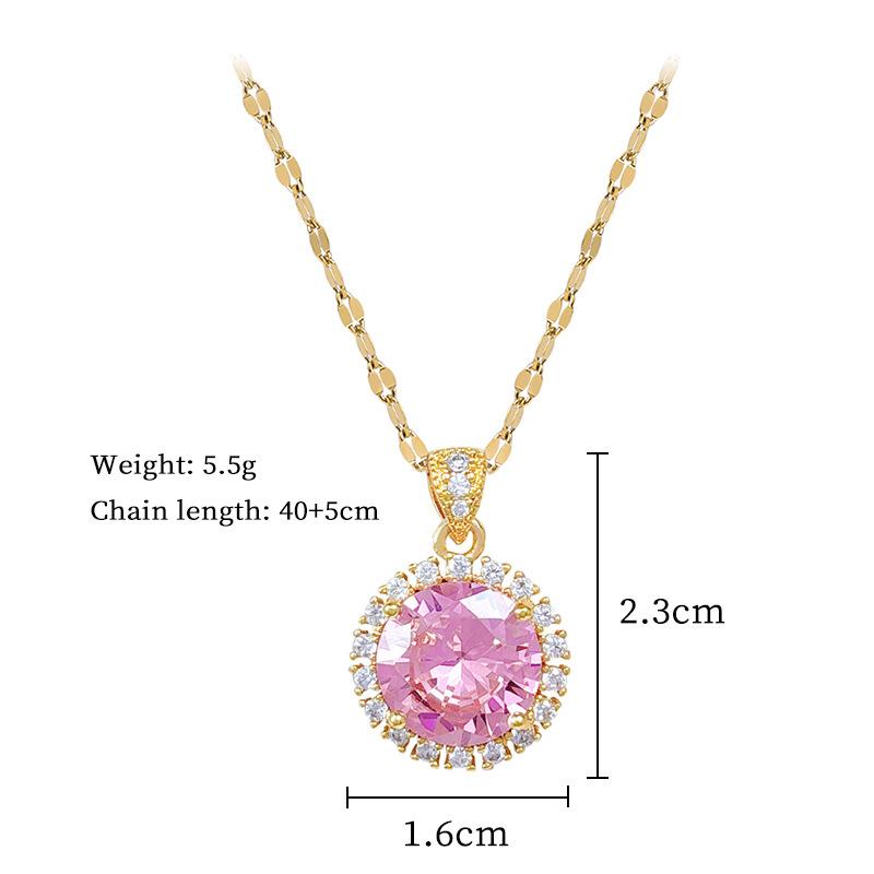 Round shape zirconia Pendant Necklace for Women 2025 New Fashion Golden Stainless Steel Chain Necklace Wedding Jewelry Accessories