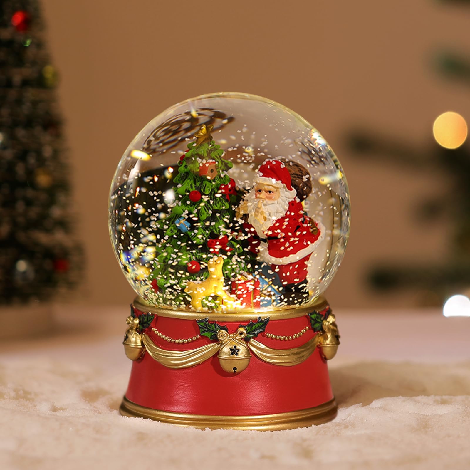 

Lewondr Snow Globe with Santa and Christmas LED Christmas Home Room Christmas Santa Decorating the Christmas Red Tree, Built-in Lights, Object, Decor,