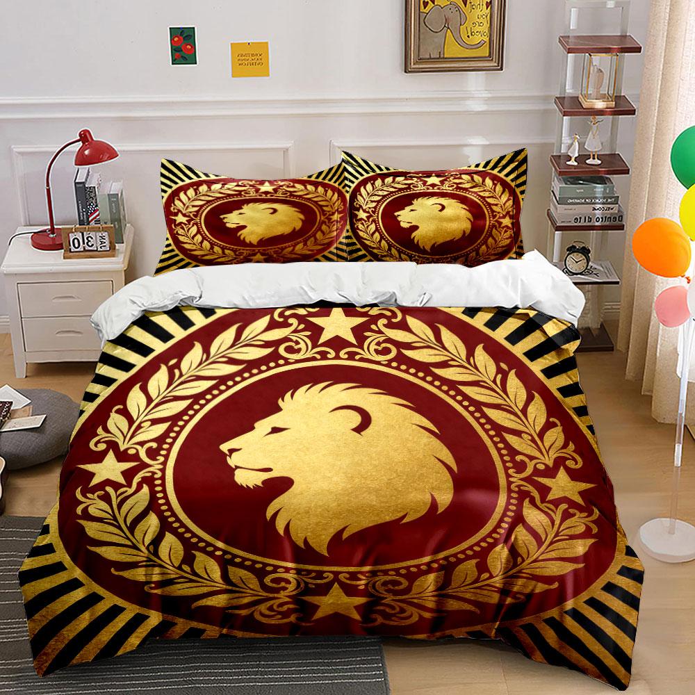 Lion-Themed Decorative Set Soft Comfortable Duvet Cover Bedding Set Included 1*Duvet Cover & 2*Pillowcases, Gift