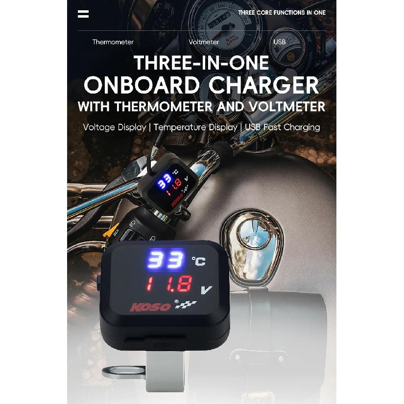 3in1 Mini Water Temperature Gauge Voltmeter Motor Phone USB Charger Emergency Charging LCD Digital Display Universal For KTM