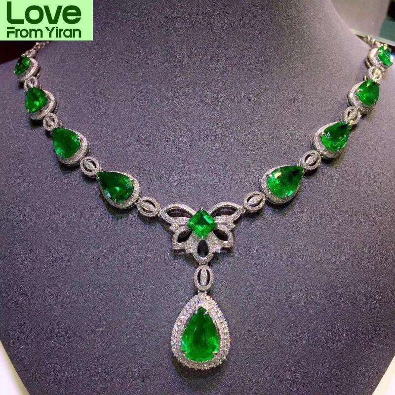 

Роскошное ожерелье с подвеской из натурального изумрудного камня, колье из стерлингового серебра 925 пробы, эффектное винтажное ожерелье для вечерние вечеринок 45cm зелёный