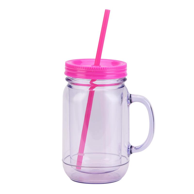 

Solid Color Double-Layer Rooster Mason Jar with Handle and Straw 501-600ml