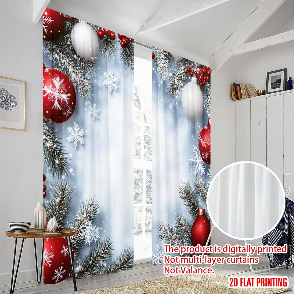 2pcs,2D Plane Printing Creative Curtains Christmas Ornaments Snow Festive (3) Versatile Polyester (without Rod) Home Decor