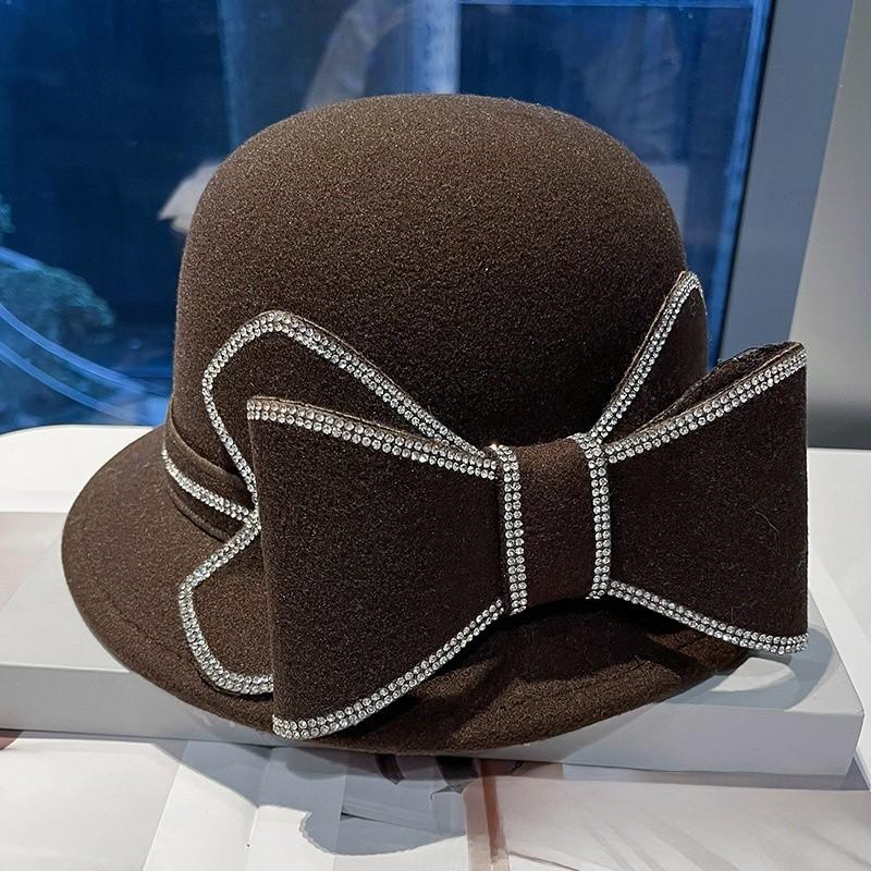 

Small Fragrance Style Water Drip Large Butterfly Bow Wool Beret Hat For Winter Fashion коричневий