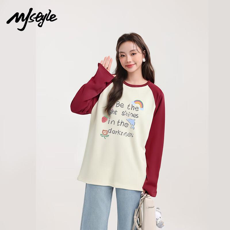 MJ STYLE Women s Cotton Color-Blocked Raglan Sleeve Long-Sleeve T-Shirt M