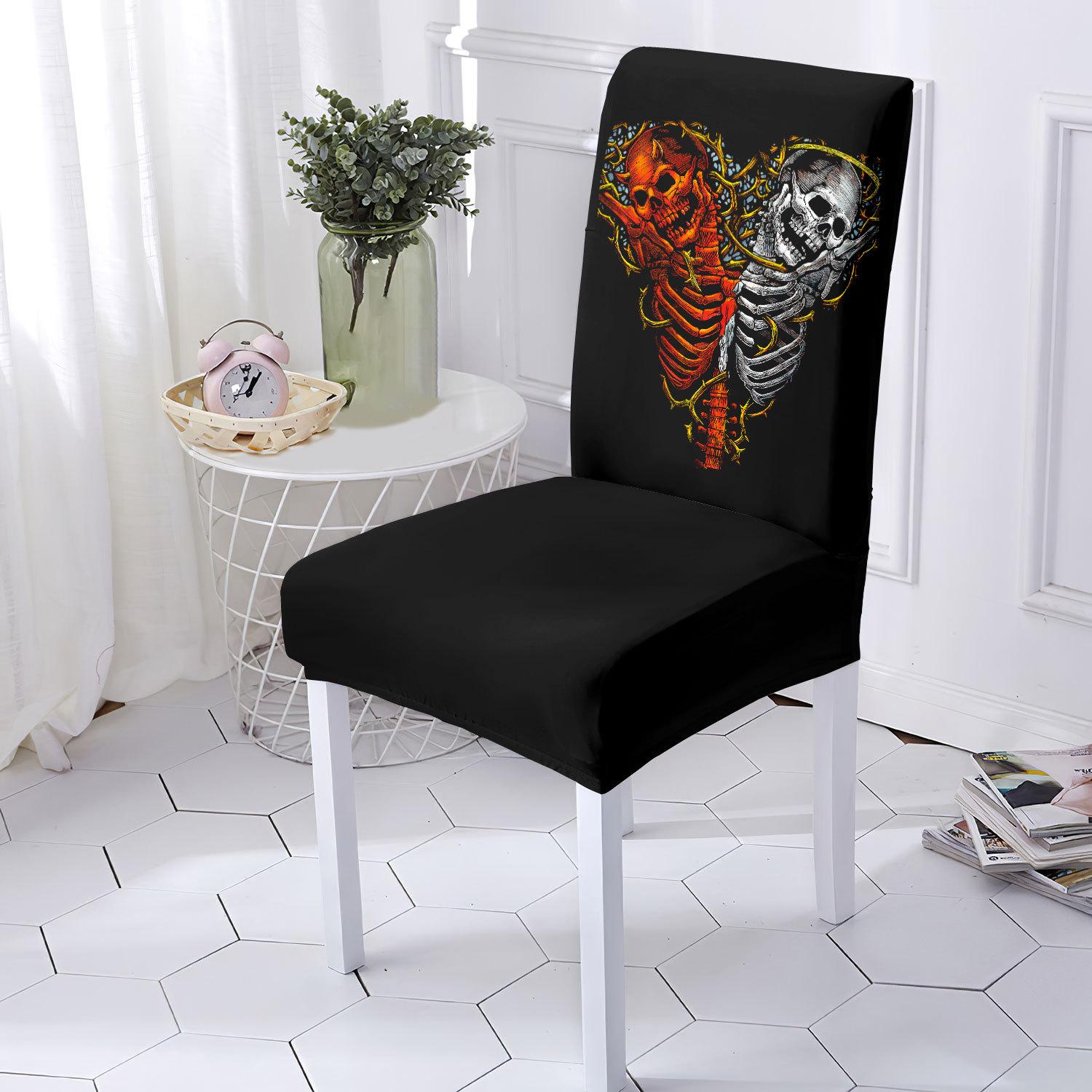 

Elastic Chair Cover Skull Print Non-Slip Decorative Snug-Fit Machine Washable Seat Cover Halloween Holiday Decor Chair Protector 1 pc