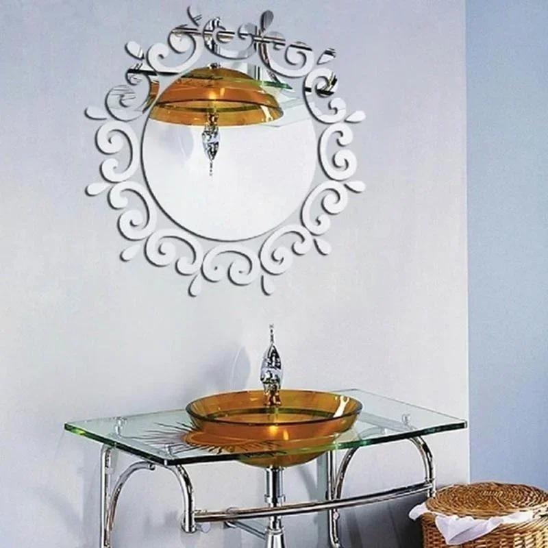 Adesivos de Parede 3D DIY Espelho Decalque de Banheiro Acrílico Decoração de Casa Cor Prata e Dourada Decorações de Parede Adesivo de Parede