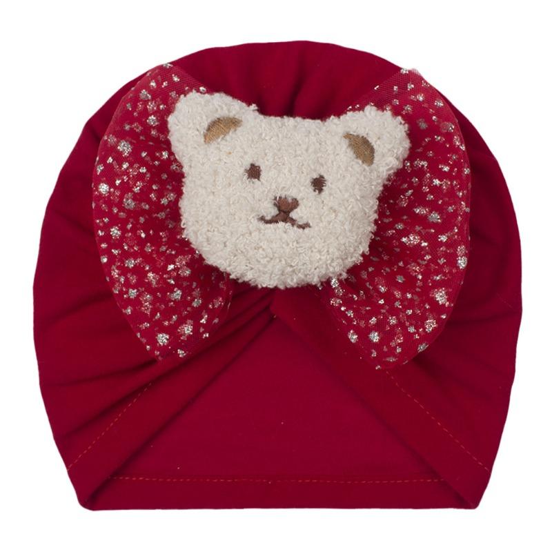 Spring boys and girls bear head hat, new bronzing bow cute pullover hat, baby tire hat