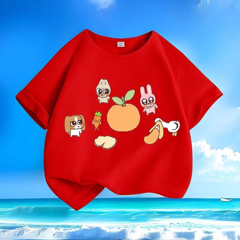 New Summer Cute Pet Paradise Kids T-Shirts Cartoon Animals Crew Neck Loose & Versatile Tops for Boys & Girls