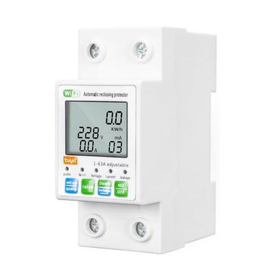 Tuya WiFi Smart Reclosing Protector Switch Current Voltage Monitor Protection Value Settable LCD Display Power Meter-63A-