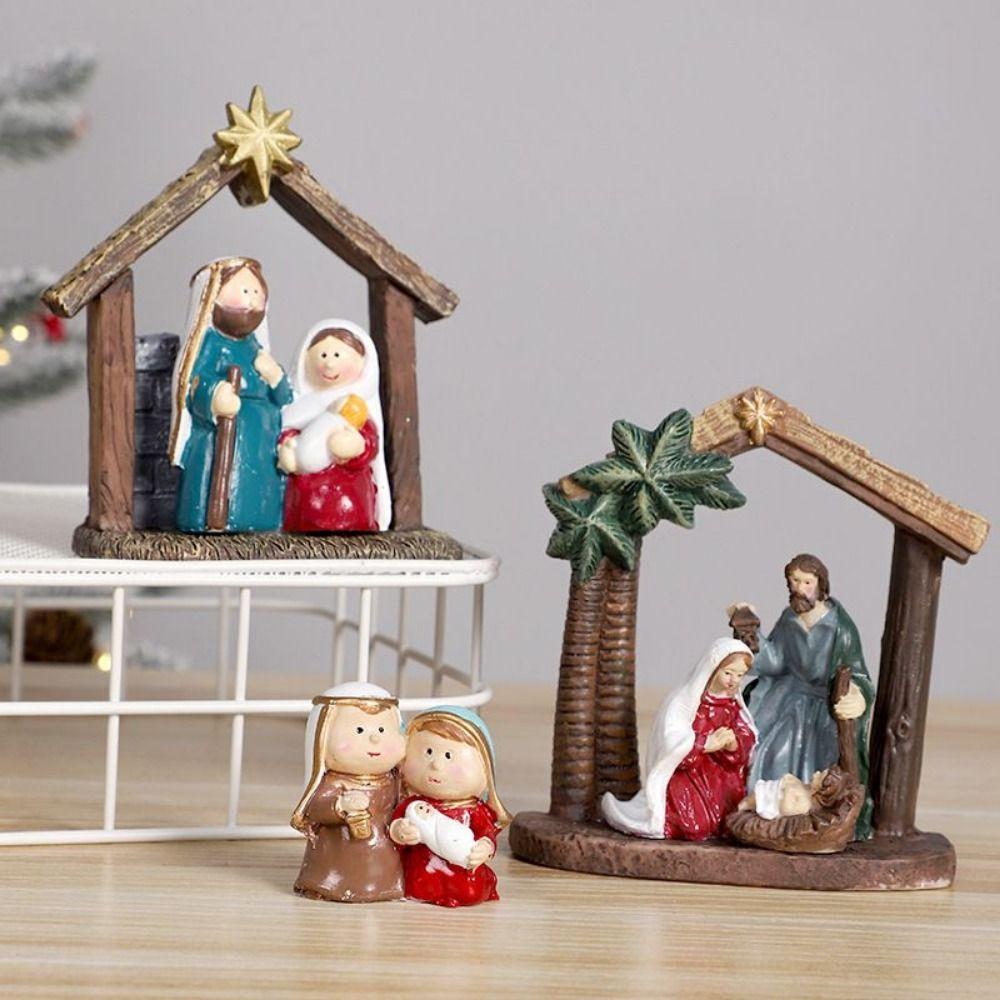 Cute Christmas Manger Ornaments Classic Jesus Christ Figurine Holy Family Figurine  Home Decor
