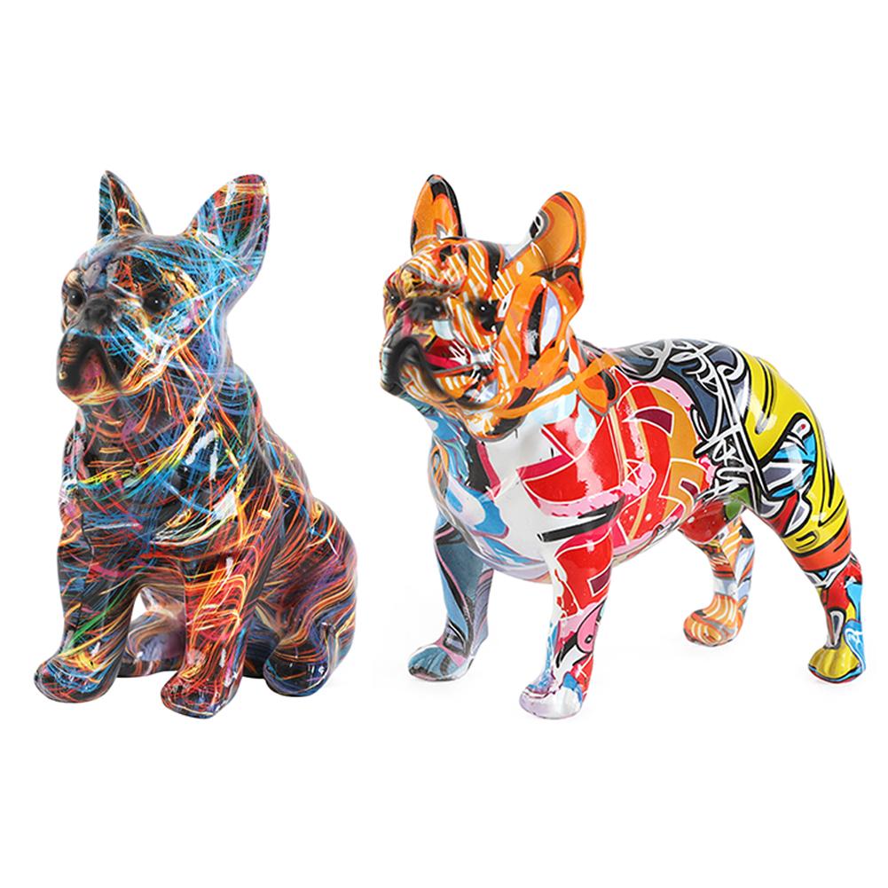 Bulldog Statue Dog Desktop Ornament Creative Colorful Art Animal Statue Resin Puppy Figurine for Bookshelf Table TV Cabinet