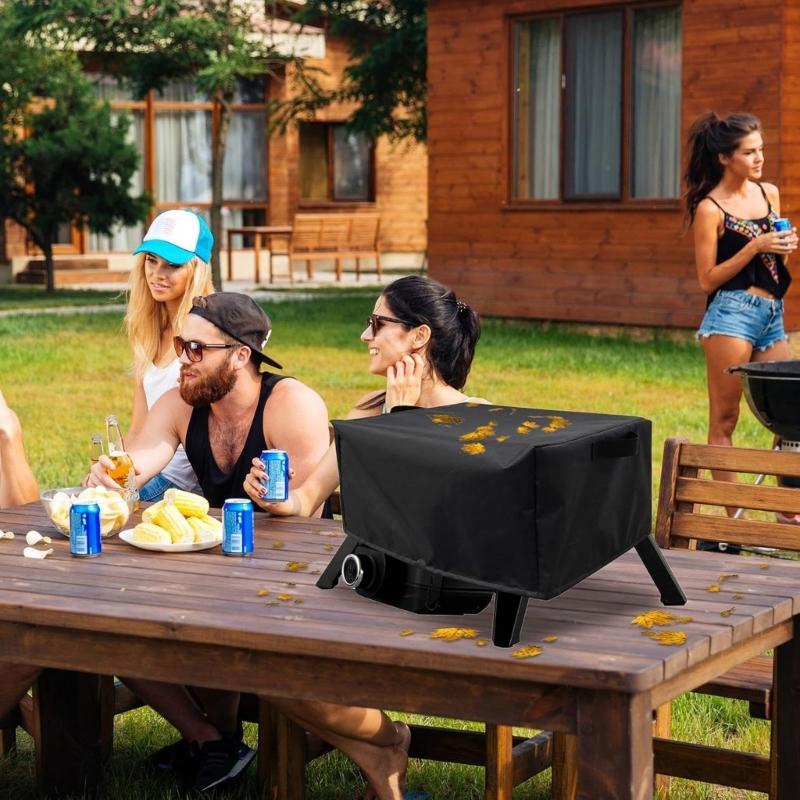 Black Pizza Oven Cover With 420D Fabric and Drawstring Bottom, Square Full Cover for Daily Outdoor Kitchen Storage, 62 x 62 x 28 cm