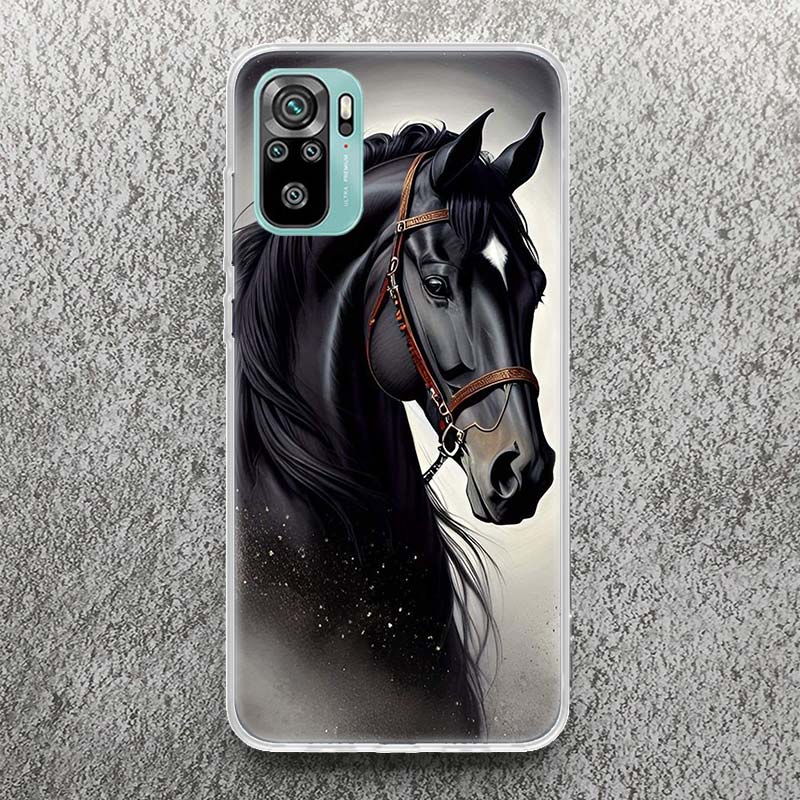 Animal Black Horse Print Soft Case for Xiaomi Redmi Note 14 13 14S 12S 11S Phone Shell 10 Pro Plus 11E 11T 12 11 10S 9 Cover Red