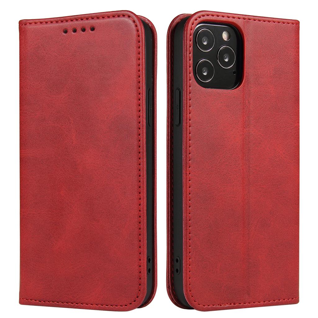 For iPhone 11 Pro Max 6.5 inch Calf Texture Phone Shell Wallet Phone Cover Auto-absorbed Leather Stand Case