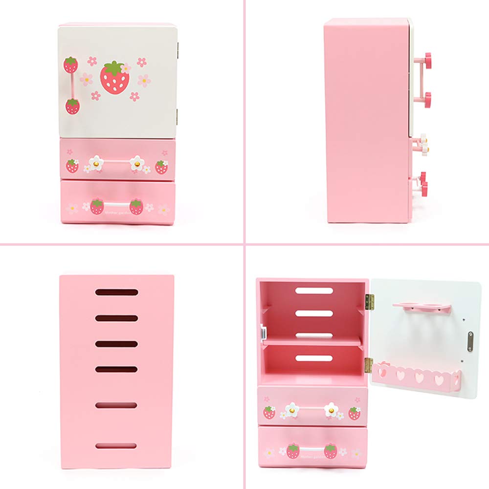 Mother Garden Wooden Toy Wild Strawberry Cutie Chilled Refrigerator Play Set 17 Pieces Accessories Completed Product 441-58399 [Wooden Play Set