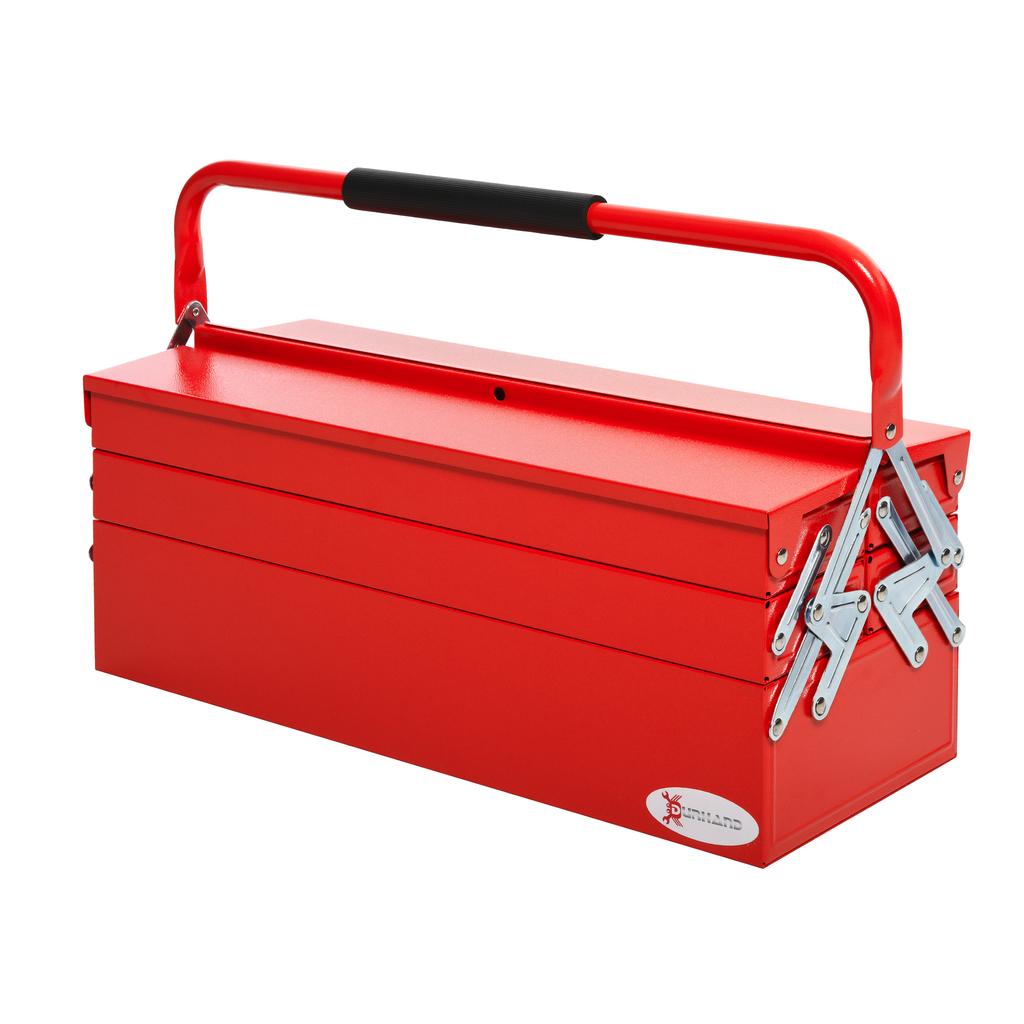 Hinged Steel Tool Chest with 5 Compartments, 56x20x41 cm, Red