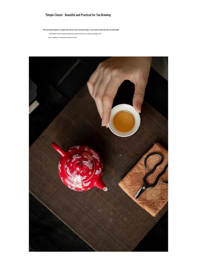 Red Xishi Ceramic Tea Pot - Elegant Chinese Style for Women, Single-Serve, Colored Glaze Design
