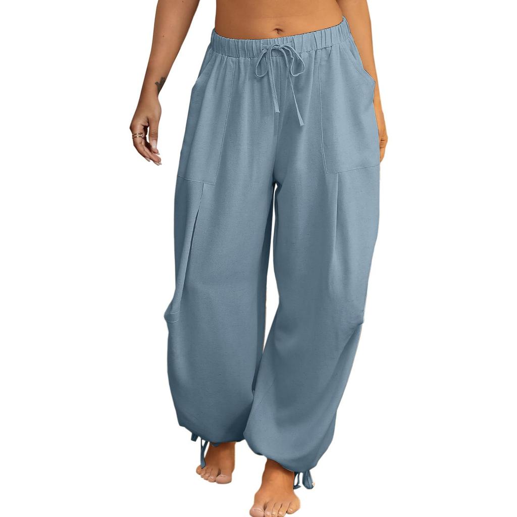 Women's Solid Color Elastic Waist Work Straight Tube Casual Yoga Pants