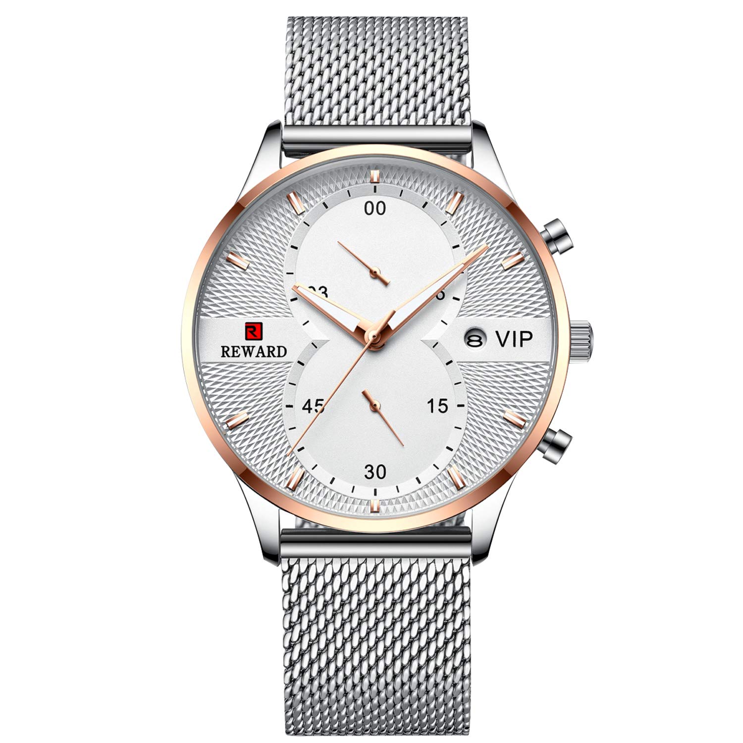 

RORIOS Мужские многострелочные аналоговые часы, Стильный кварцевый механизм с сетчатым браслетом, Водонепроницаемые спортивные часы, Идеальный подарок, Серебристый