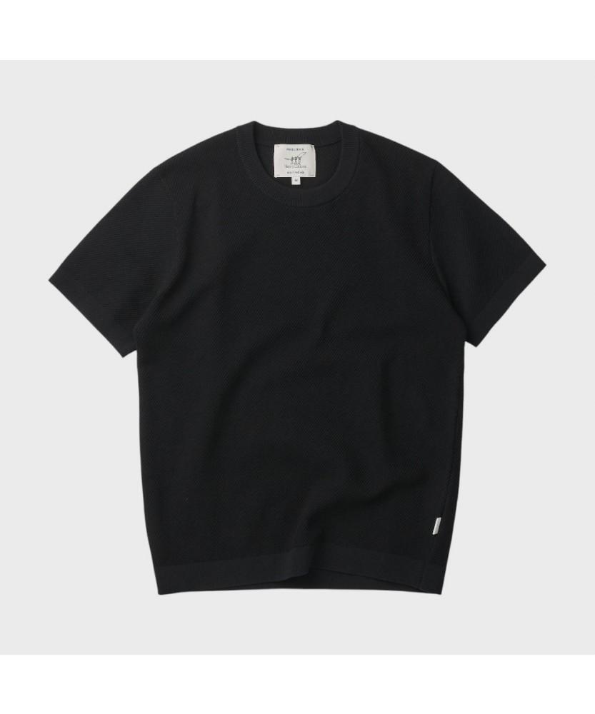 Henlikoteun Solid Round Short Sleeve Knit Ahwam26611Bkx