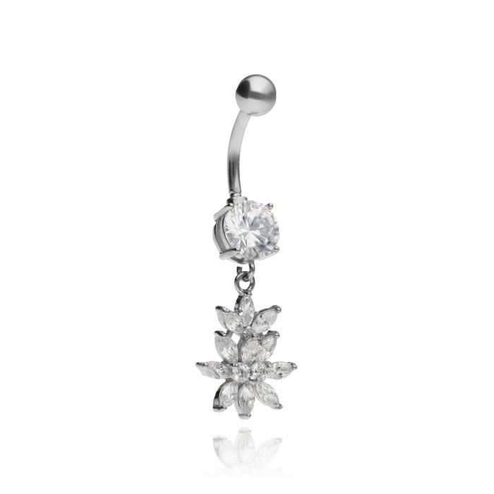 Anneau de nombril avec zircons décoratifs et argent - Kp-038 1.6/10